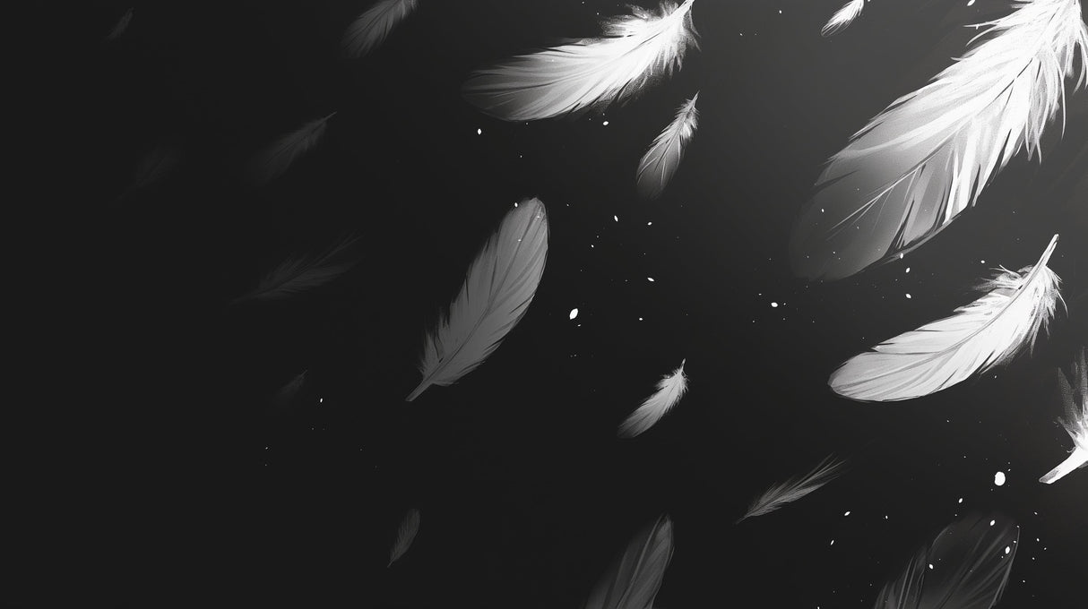 Black and white feather wallpaper design file showing detailed plume pattern