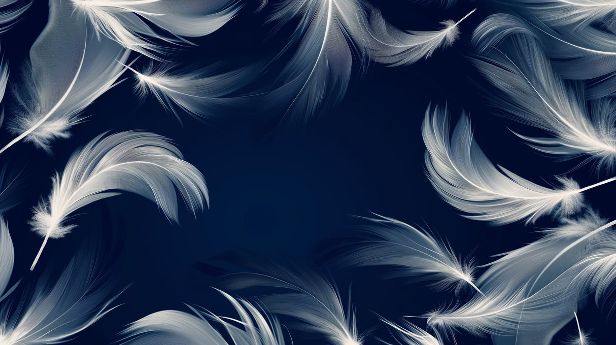 Floating white feather pattern design file showing detailed plumes on navy background