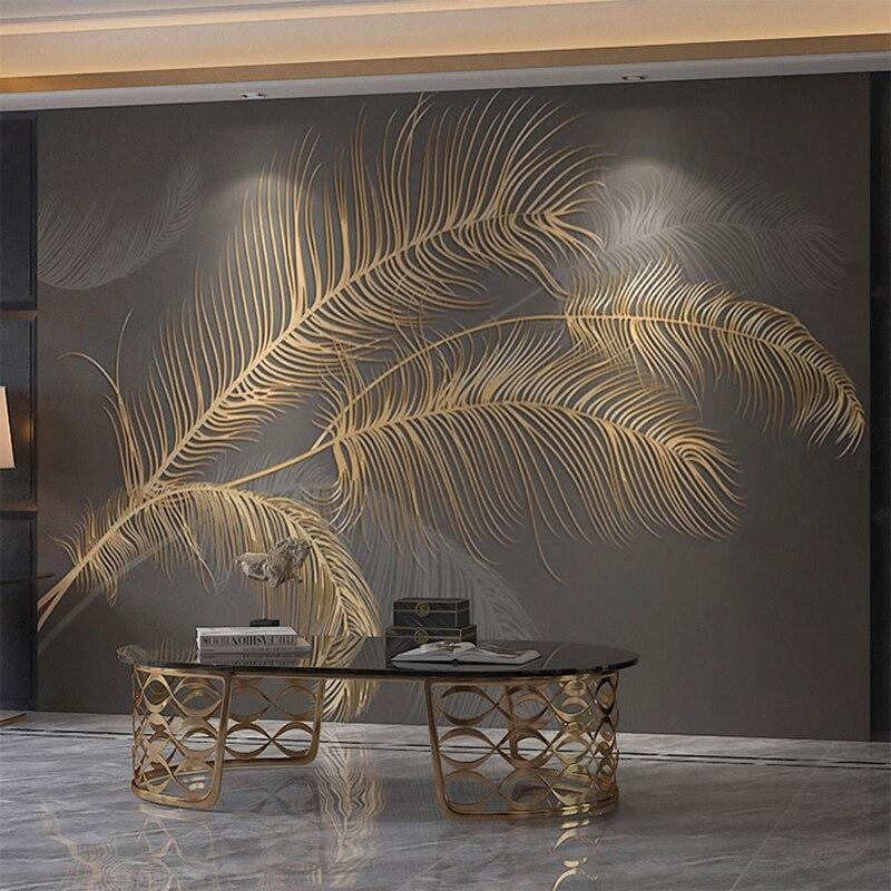 Luxury palm leaf mural in hotel lobby with leather seating
