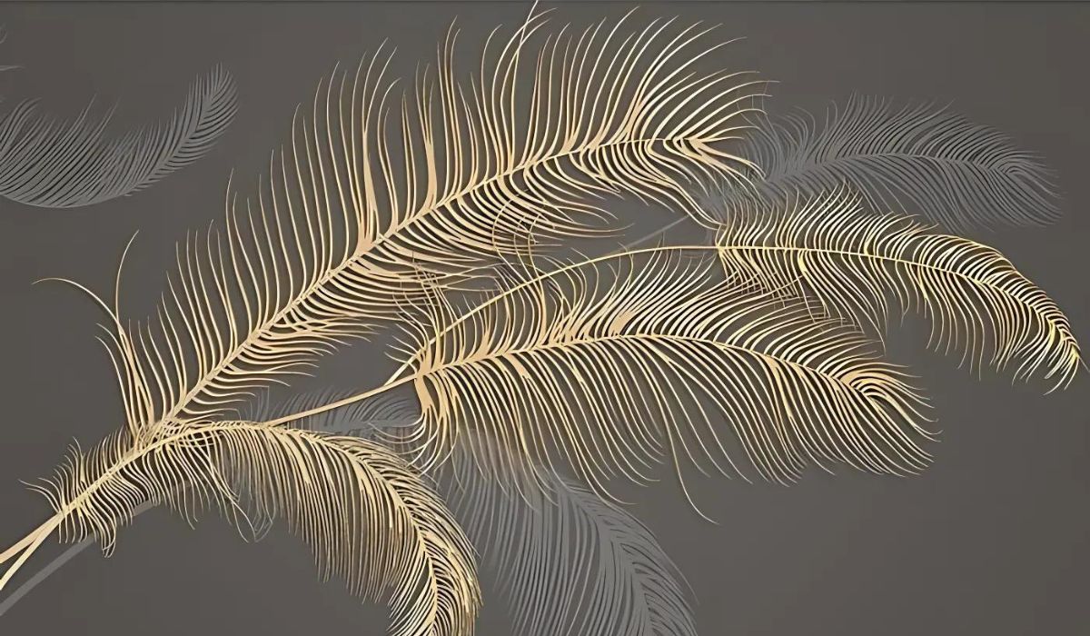 Golden palm leaves on grey background design file showing intricate pattern details
