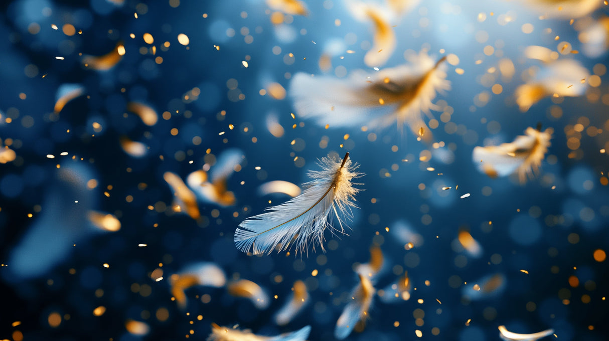 Blue and gold feather wallpaper design file showing detailed pattern and texture