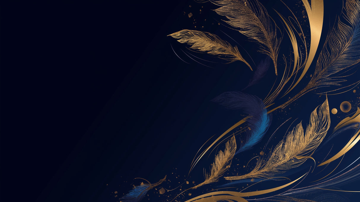 Gold Feather Wallpaper creating a luxurious atmosphere in a modern living room with evening light highlighting metallic details