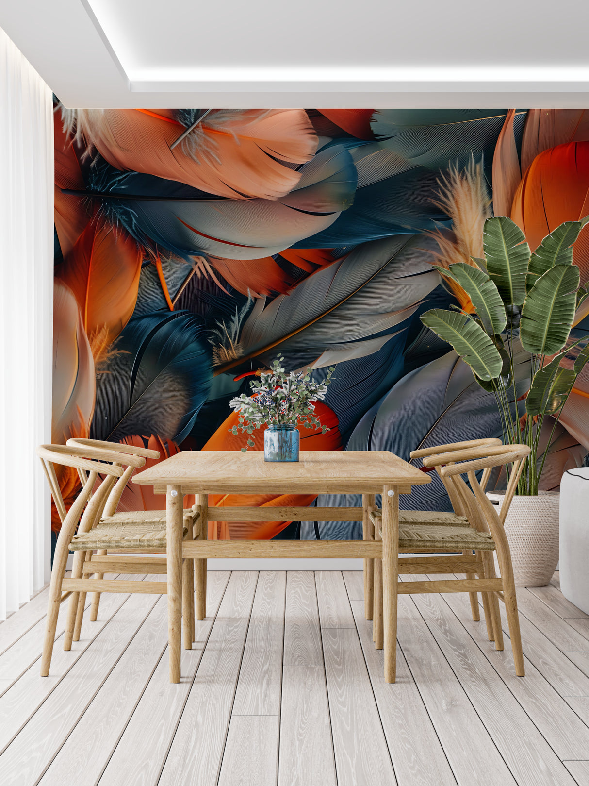 Modern Feather Pattern displayed in stylish dining room with natural lighting