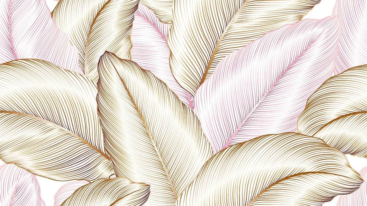 Design file of pink and gold feather line art pattern showing intricate details