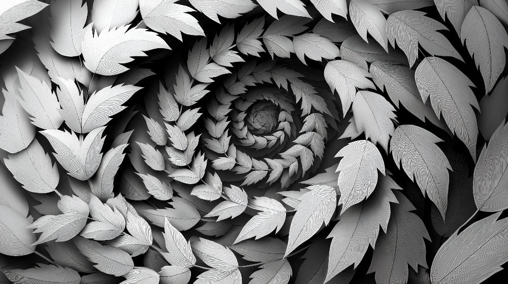 Spiral feather wallpaper design file showing intricate black and white pattern detail