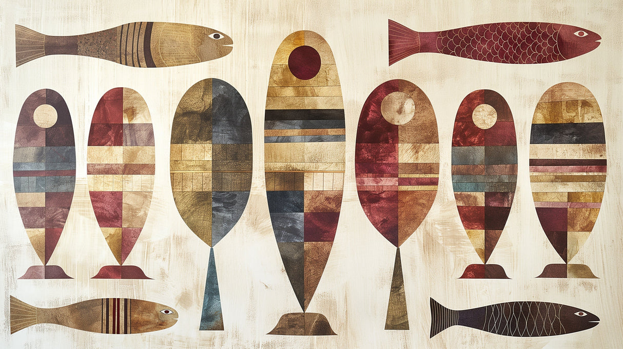 Abstract geometric marine art design file showing detailed fish pattern and color palette