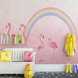 Pink Flamingo Wallpaper with rainbow and stars creating a magical atmosphere in a modern nursery