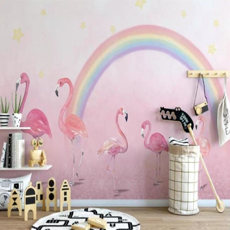 Flamingo Wall Mural bringing whimsy to a girl's bedroom with soft pink tones