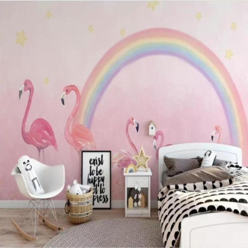 Rainbow Flamingo Wallpaper transforming a playroom with its dreamy design