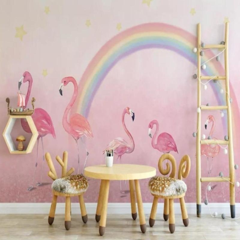 Pink Flamingo Mural making a statement in a baby's room with pastel colors