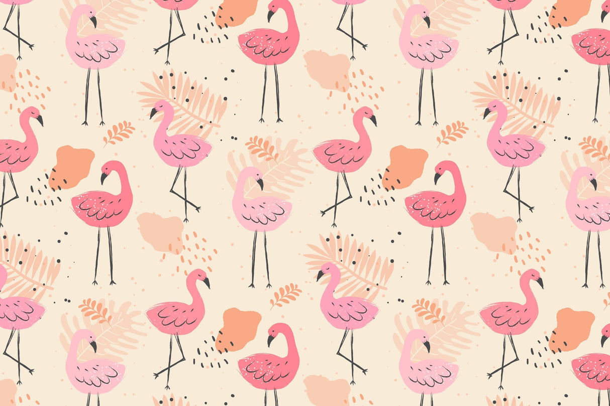 Flamingo wallpaper design file showing detailed palm leaves and gentle pink tones