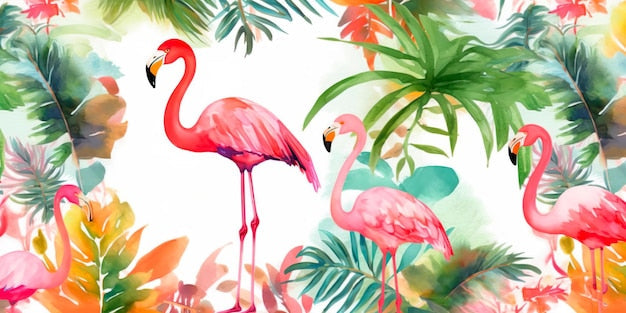 Flamingo wallpaper design file showing detailed watercolor florals and graceful pink birds