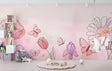 Pink floral line art wallpaper with butterflies creating a peaceful atmosphere in a modern nursery