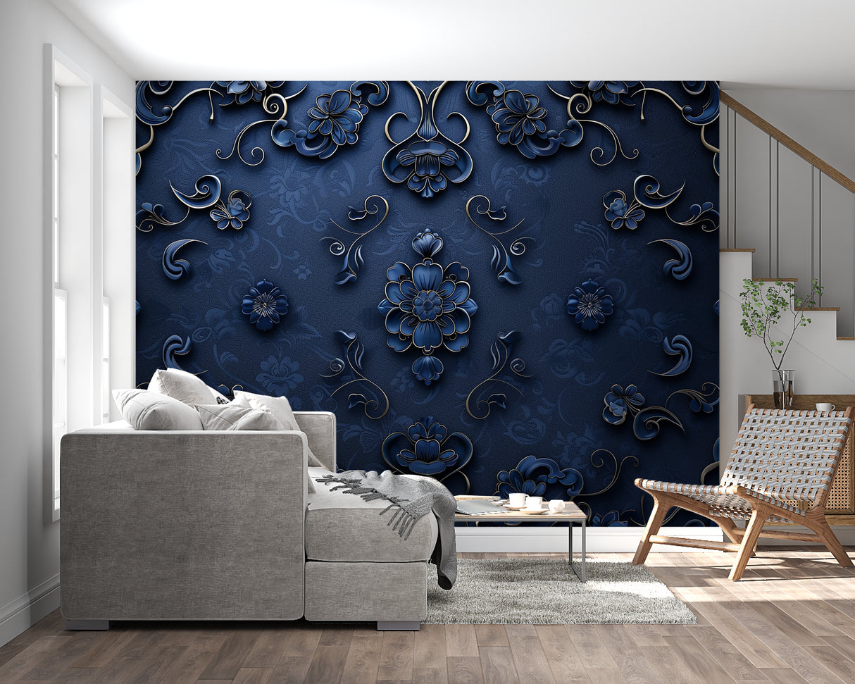 3D floral damask wallpaper creating elegant atmosphere in master bedroom