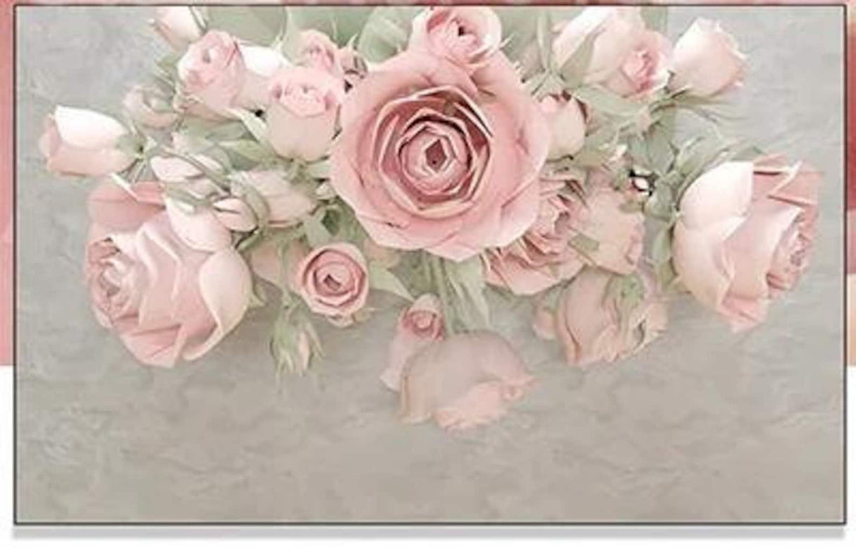 Design file of 3D pink roses and sage leaves wallpaper pattern showing intricate floral details
