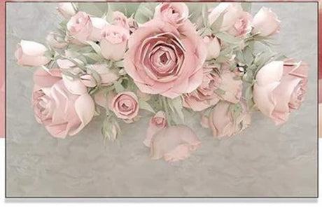 Design file of 3D pink roses and sage leaves wallpaper pattern showing intricate floral details