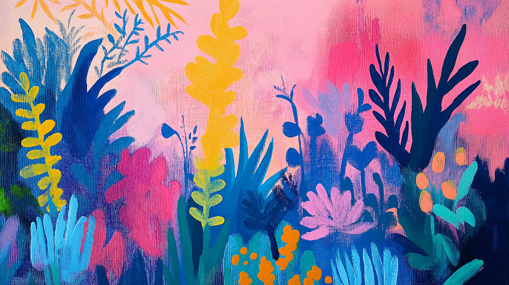 Abstract Floral Wallpaper design file showing detailed pink and blue botanical pattern