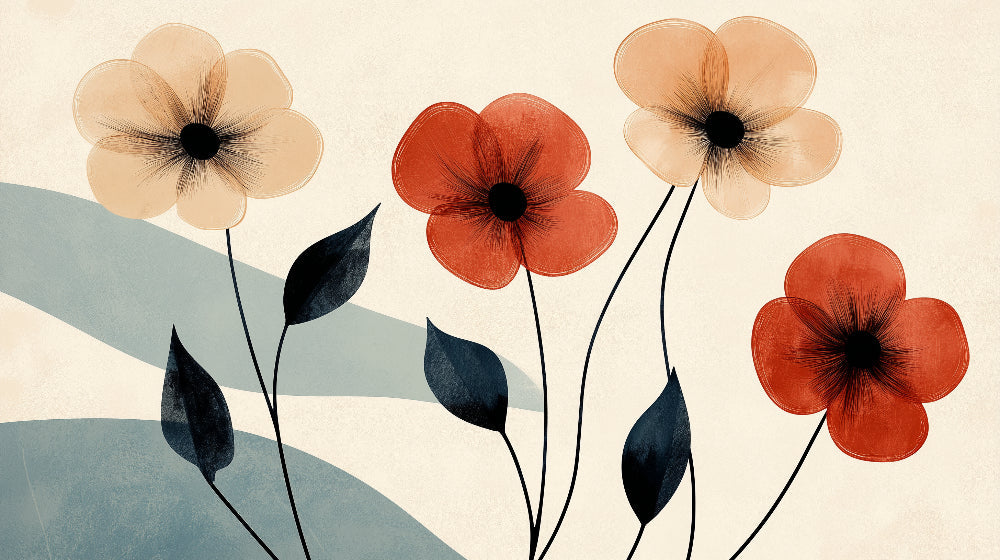 Abstract terracotta floral wallpaper design file showing watercolor effect and flowing botanical pattern