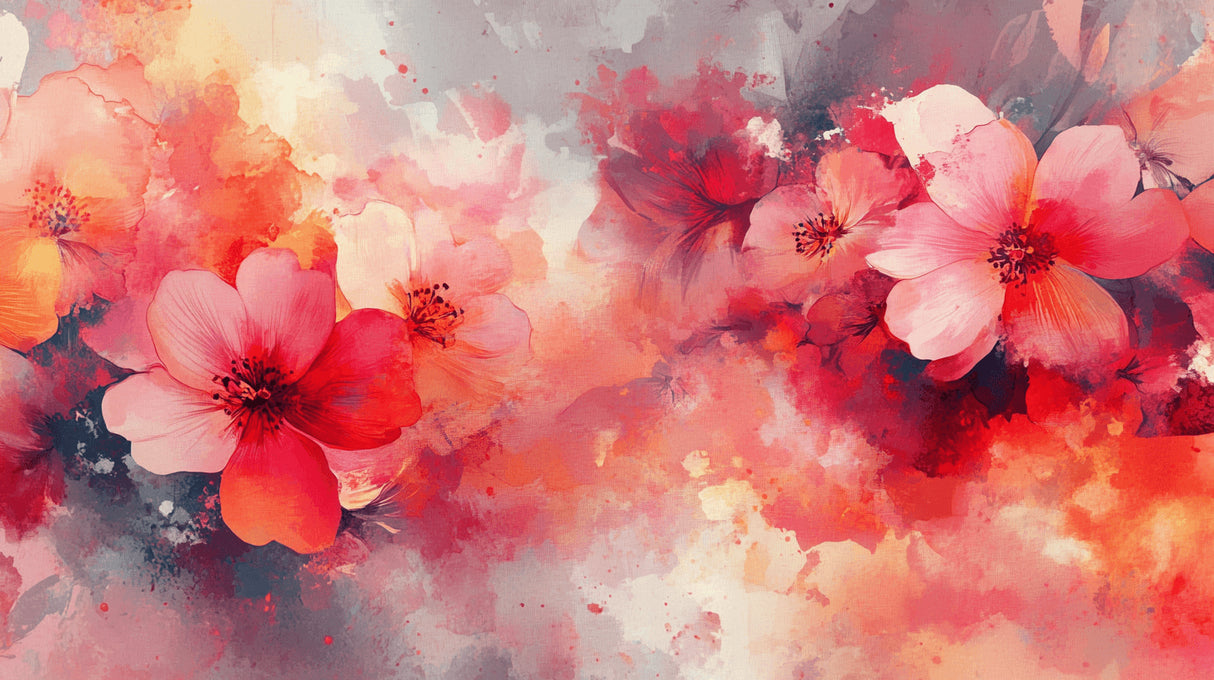 Watercolor Red Floral Wallpaper design file showing intricate bloom pattern and color details