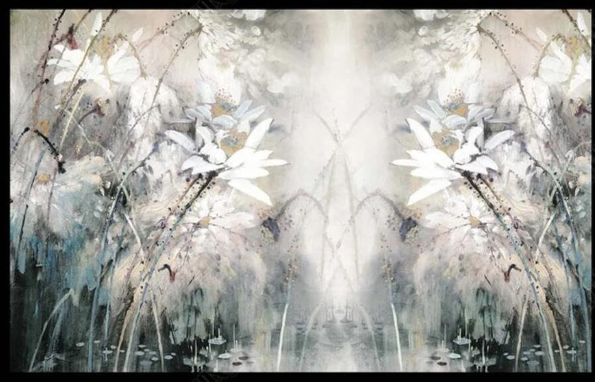 White lotus wallpaper design file showing detailed watercolor pattern and artistic elements