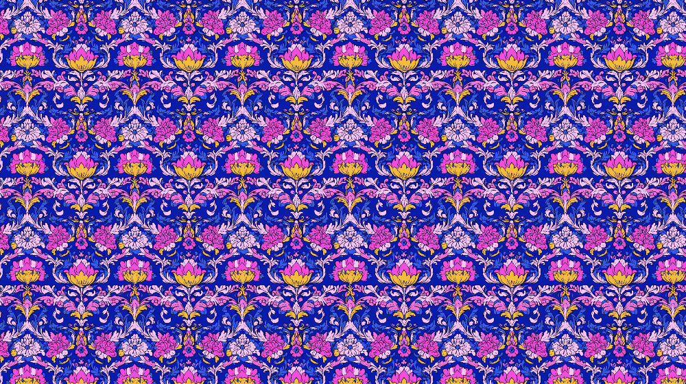 Art Nouveau floral pattern design file showing detailed pink lotus flowers and blue background