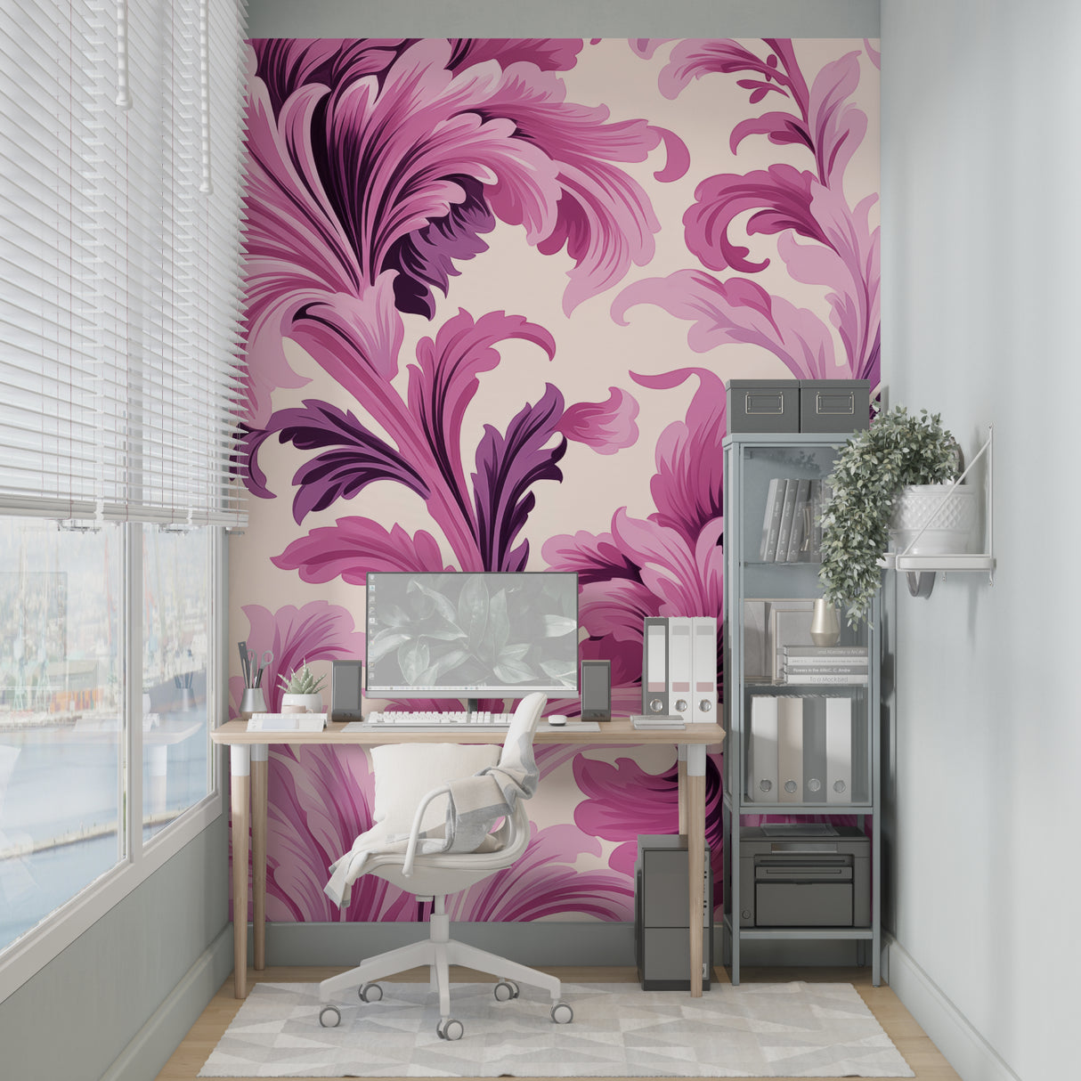 Floral Art Nouveau wallpaper making a statement in a stylish dining room