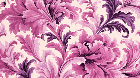 Design file showing the detailed Art Nouveau floral pattern with pink and purple sweeping forms