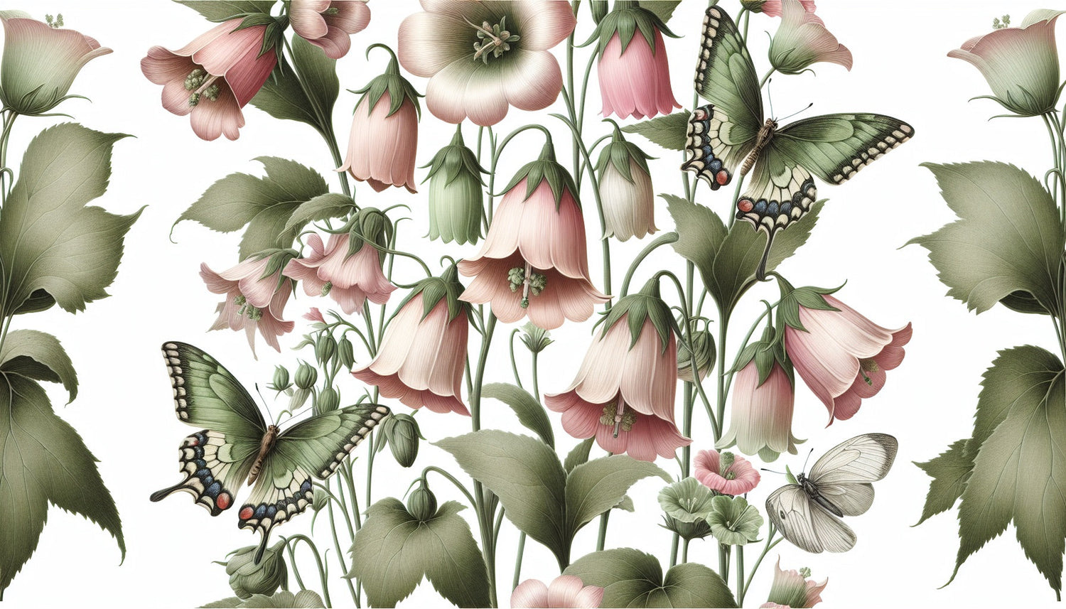 Bell Flowers with Butterflies design file showing intricate floral pattern and delicate wing details