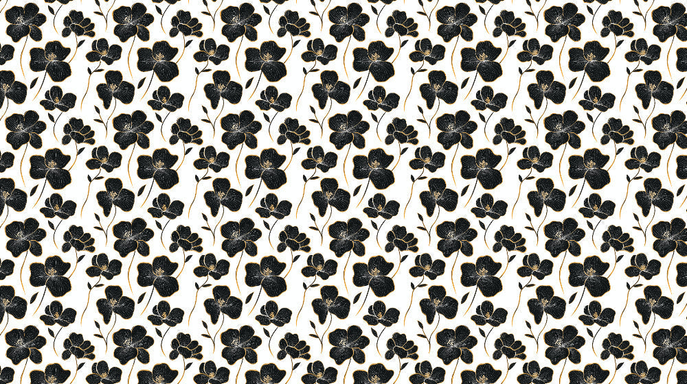 Black and gold botanical pattern design file showing detailed flower motifs and golden accents