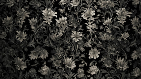 Black and grey baroque floral wallpaper design file showing intricate pattern details and full repeat