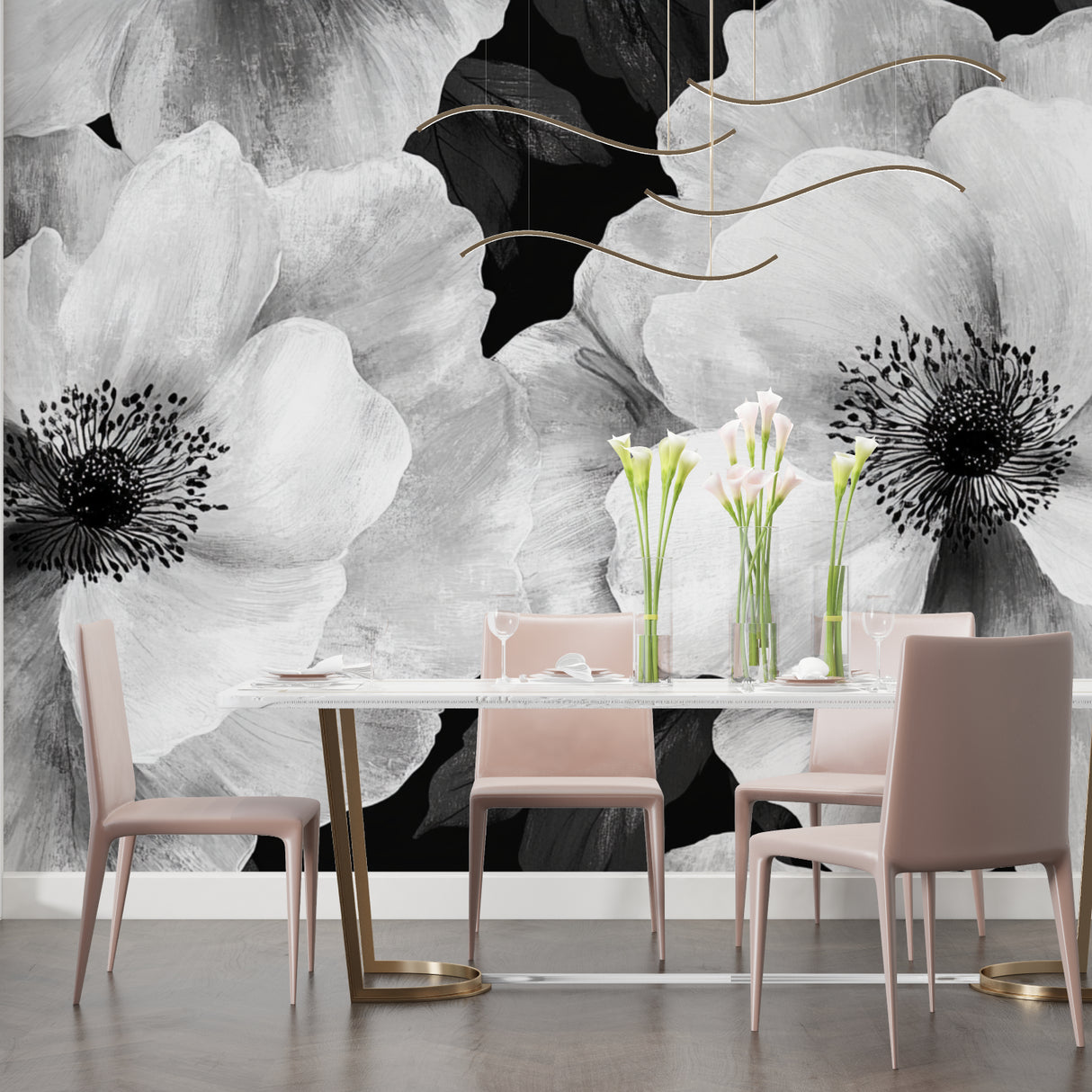 Bold anemone pattern making statement in contemporary hallway