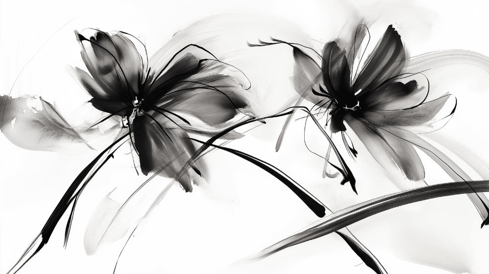 Black and white ink art floral design pattern file showing detailed botanical illustration