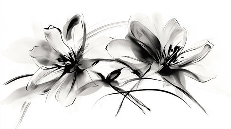 Black and white ink art floral design file showing detailed flower pattern and brush strokes