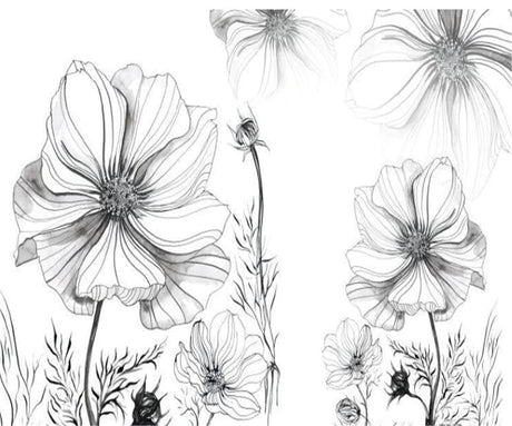 Black and white floral line art design file showing detailed pattern and scale