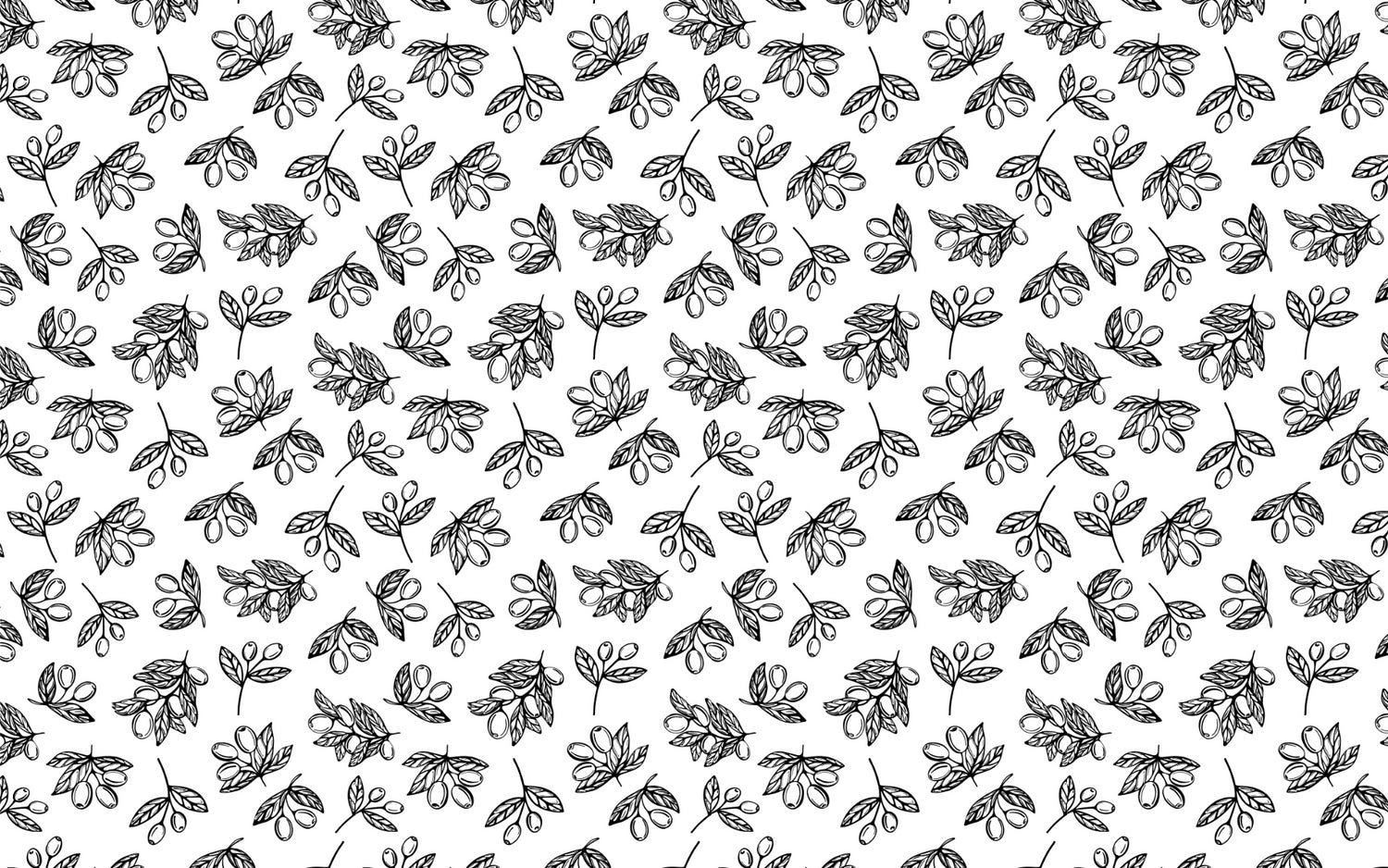 Black and white line art floral pattern design file showing detailed botanical sketches on white background