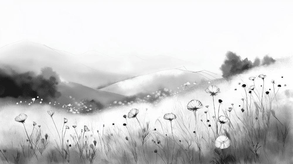 Black and white floral wallpaper creating a dramatic statement wall in a minimalist Scandinavian living room