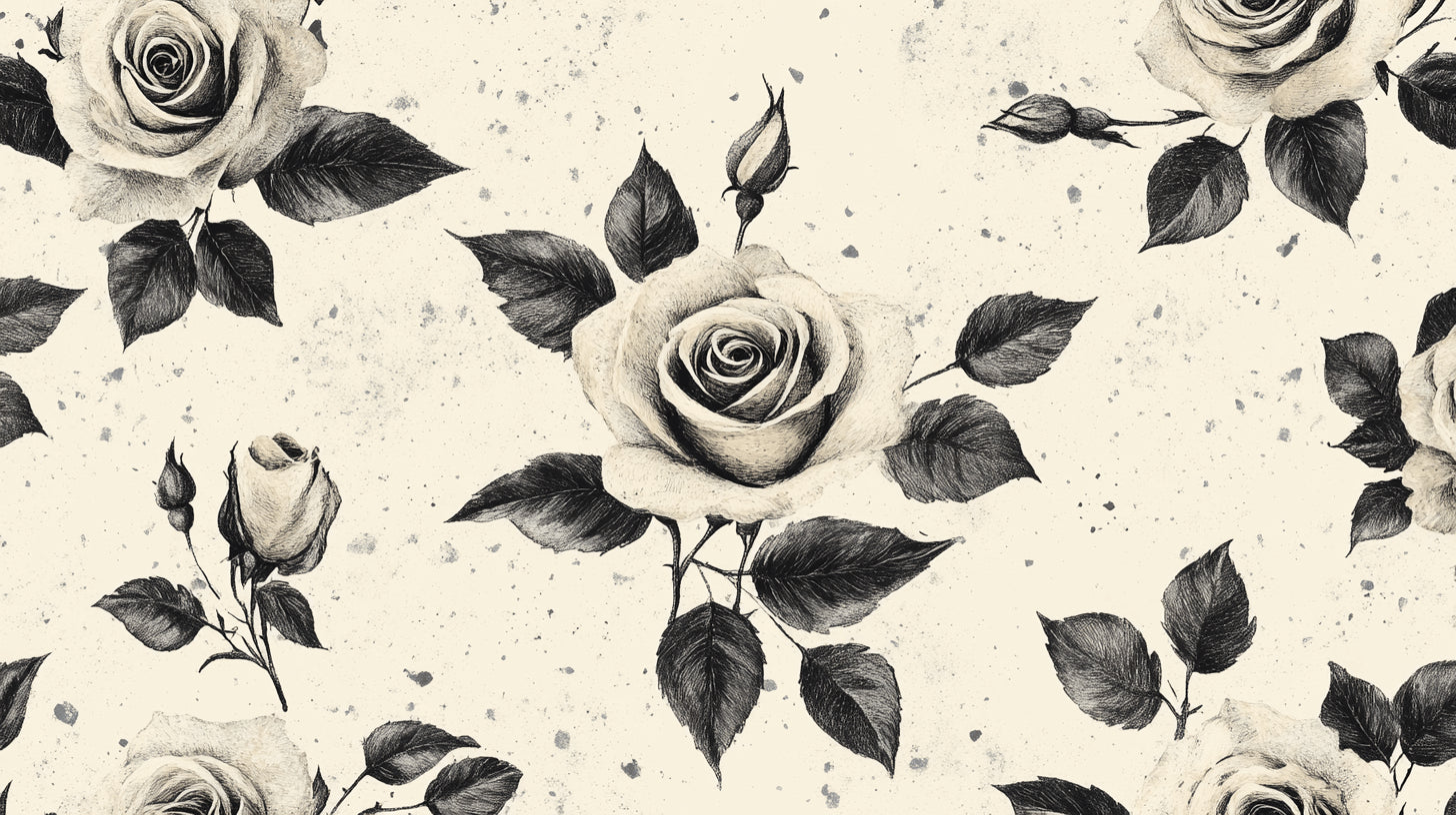 Black and white rose pattern design file showing intricate floral details