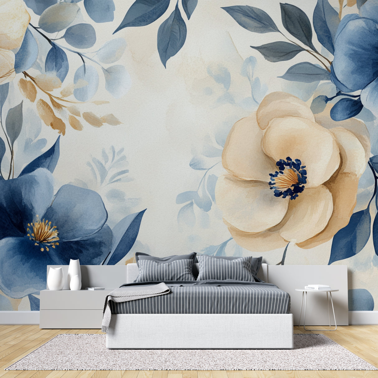 Watercolor Bloom Mural adding sophistication to a home office space