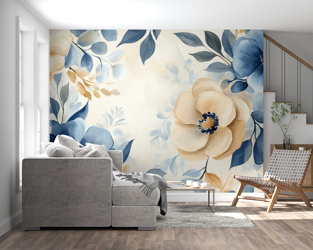 Floral Wall Mural creating an artistic focal point in an entrance hallway