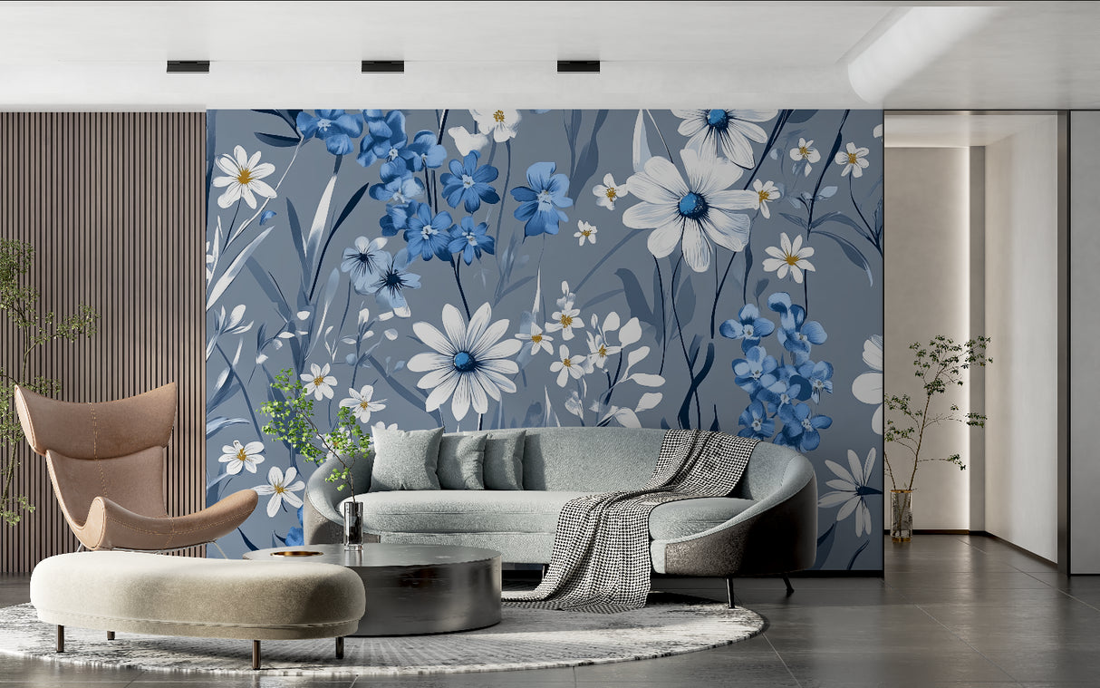 Daisy Wall Mural brightening up a cozy bedroom with natural light