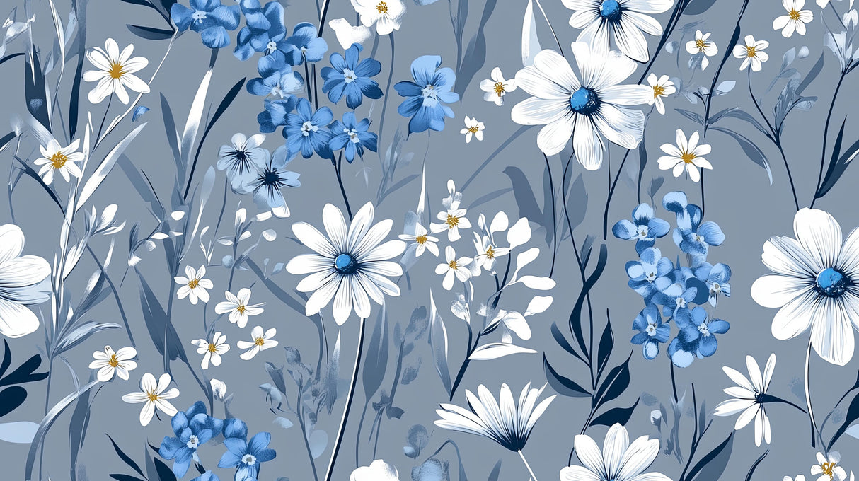 Blue and white daisy pattern design file showing intricate floral details