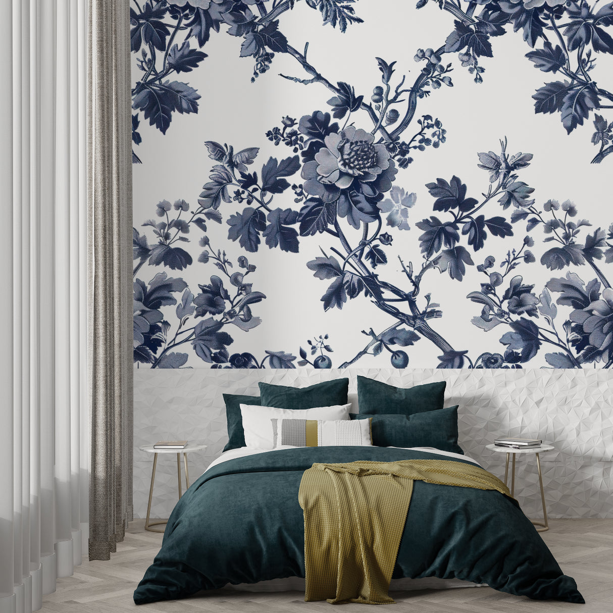 French-inspired floral pattern in a contemporary living room setting