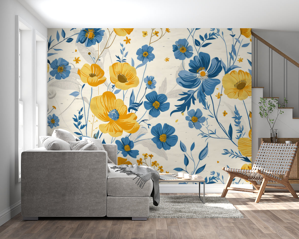 Fresh Floral Mural Wallpaper brightening home office space