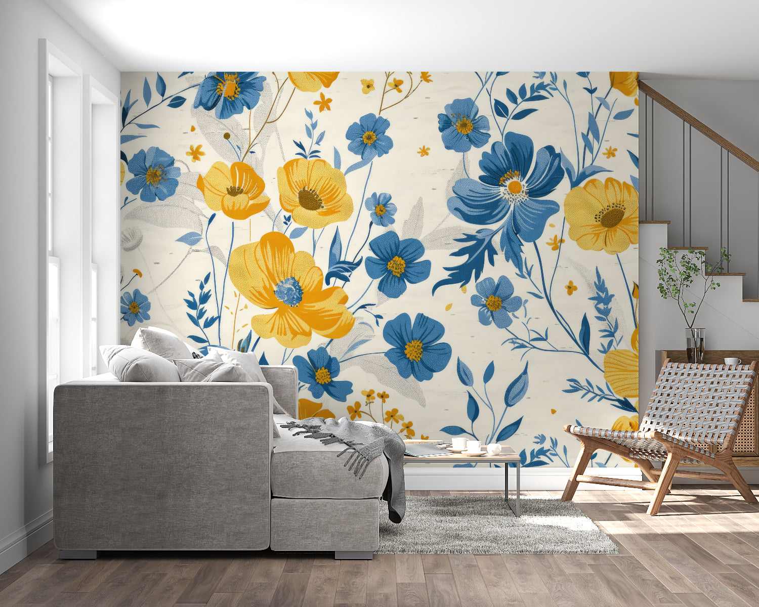 Fresh Floral Mural Wallpaper brightening home office space