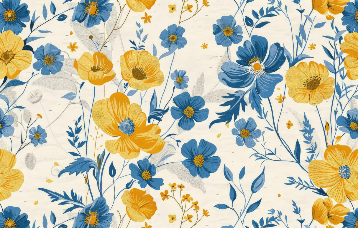 Design file of Blue and Yellow Floral Pattern showing intricate botanical details