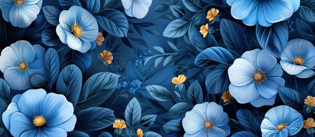 Blue leaves with gold accents wallpaper design file showing intricate pattern details