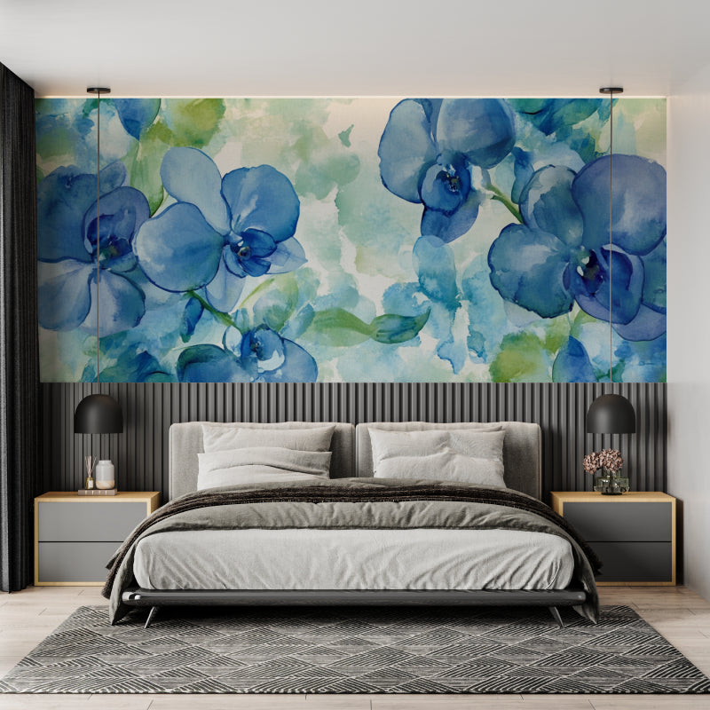 Blue Floral Wallpaper making a stunning impact in contemporary living room