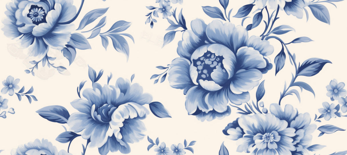 Blue peony wallpaper design file showing intricate flower pattern and beige background