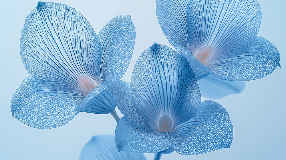 Blue Petals Wallpaper design file showing intricate morning dew pattern and texture details