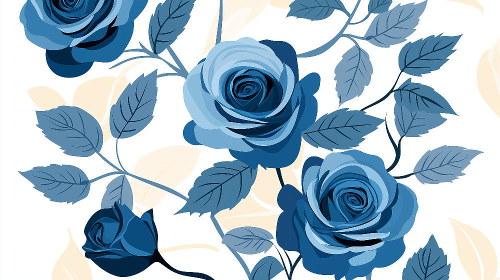 Blue roses and leaves design file showing the detailed pattern and true colors of this floral wallpaper